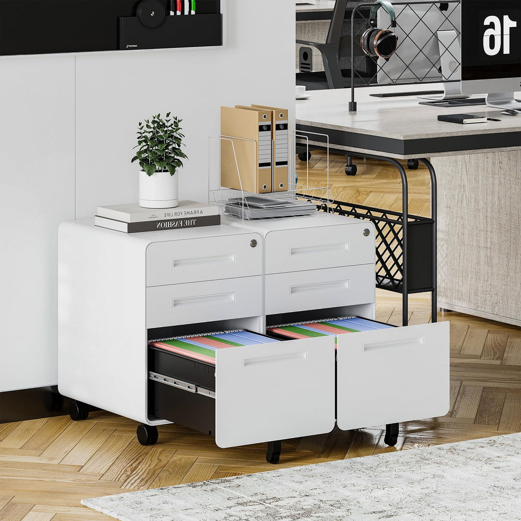 3 Drawer White Metal Filing Cabinet with Lock U467