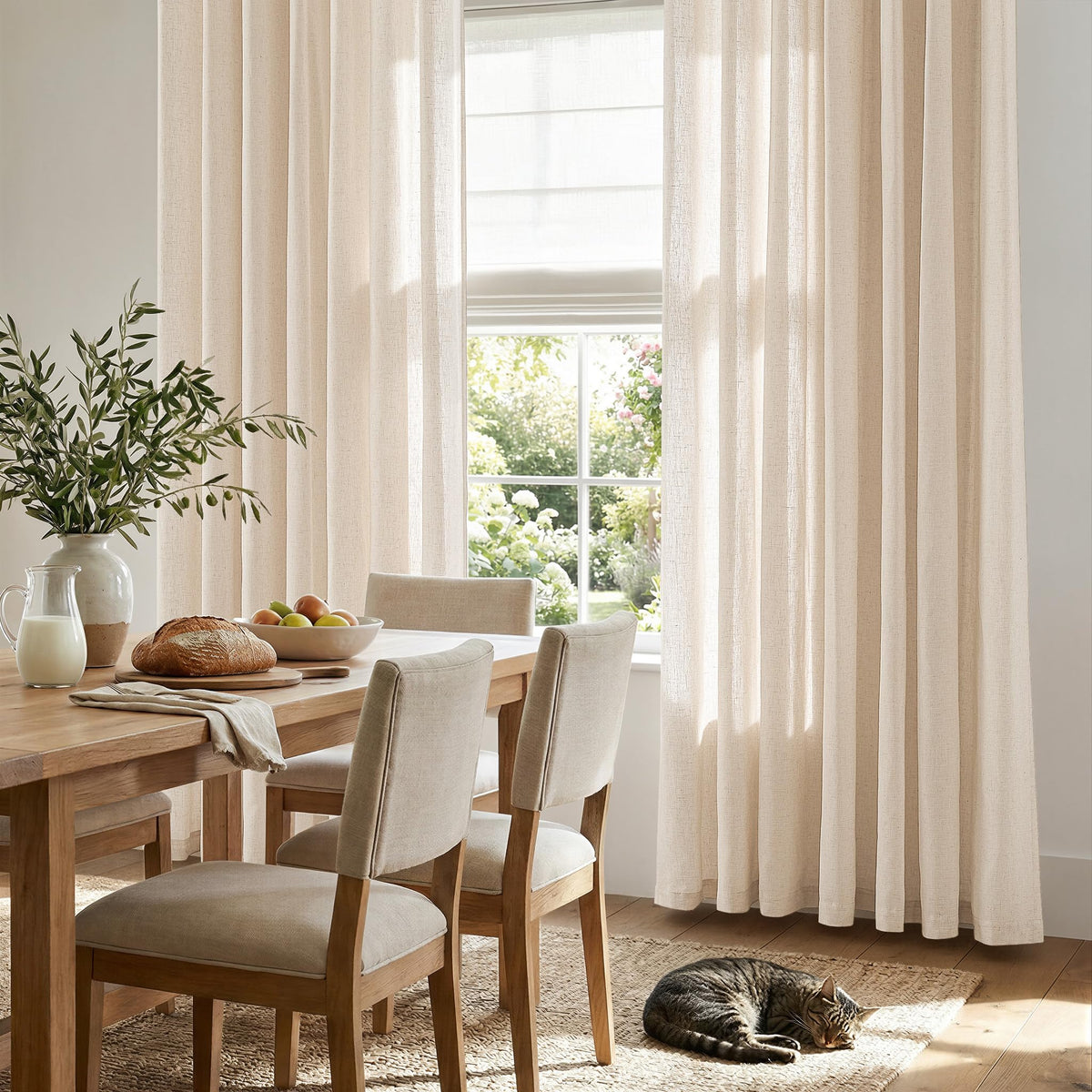 Linen Curtain 84 Inch Light Filtering Grommet 1 Panel Beige H6415