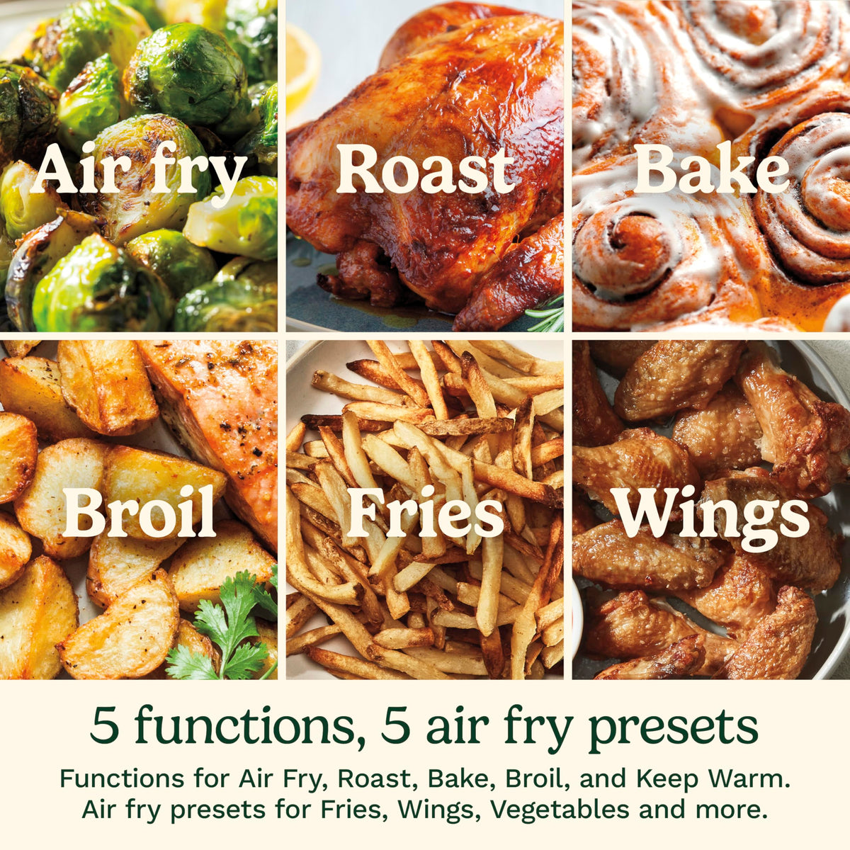 6-Quart Air Fryer with 5 Cooking Functions, Stainless Steel & Black T72029
