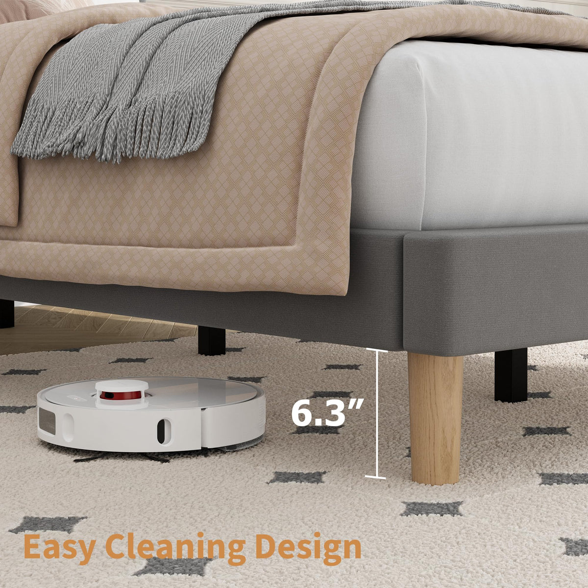 Velvet Upholstered Platform Bed with Adjustable Headboard N809