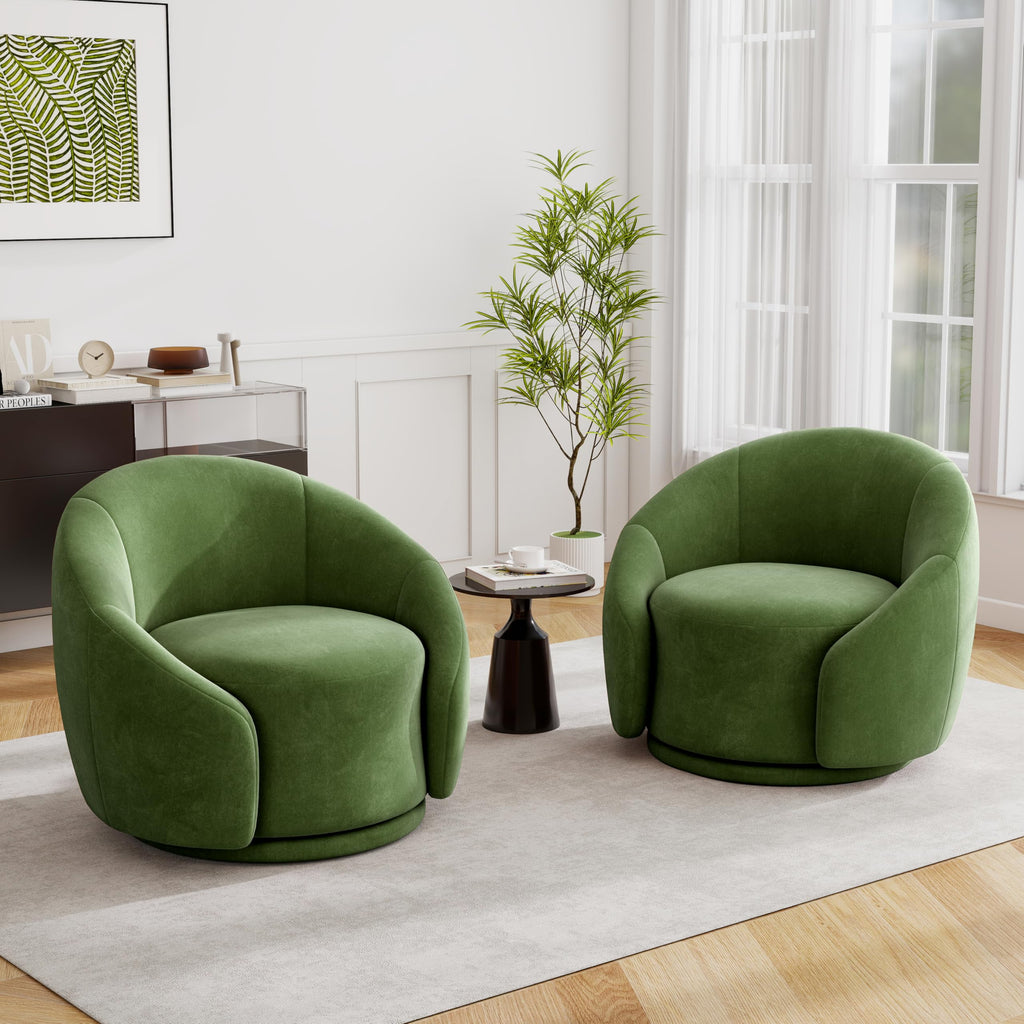 Green Velvet Swivel Barrel Chair Set of 2 B535996