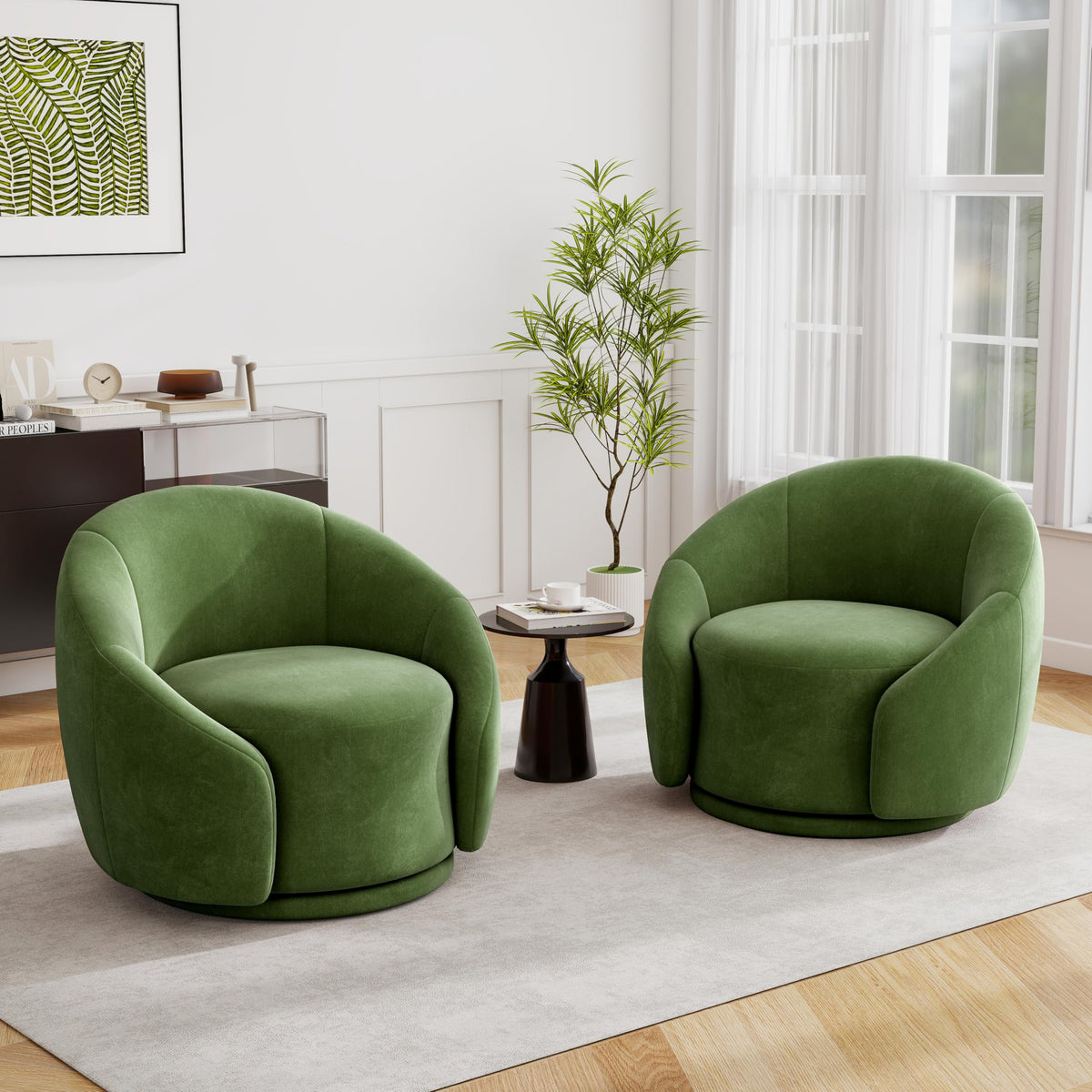 Green Velvet Swivel Barrel Chair Set of 2 B535996