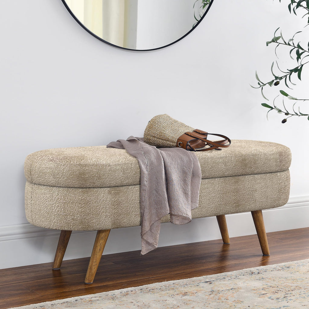 Oval Storage Bench with Rubber Wood Legs, Gray M22676