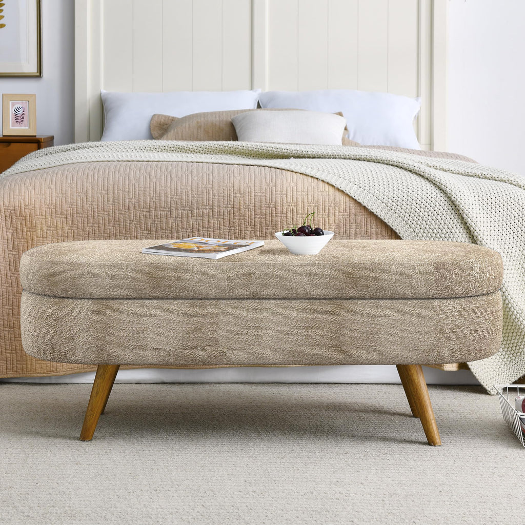 Oval Storage Bench with Rubber Wood Legs, Gray M22676