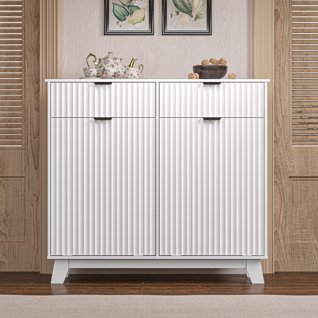 White 20 Gallon Double Tilt Out Laundry Hamper Cabinet with 2 Drawers M9041