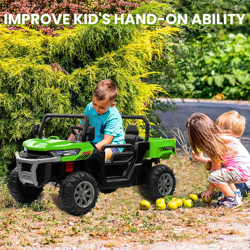24V 4WD Ride on Truck Car with Dump Bed, 2 Seaters, Remote Control, Green N6479
